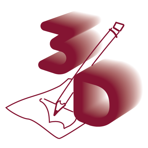 Illustration of three-dimensional forms, a pencil and a sketch