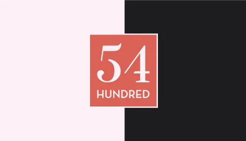 Coral 54 Hundred card face against a divided pale and charcoal background