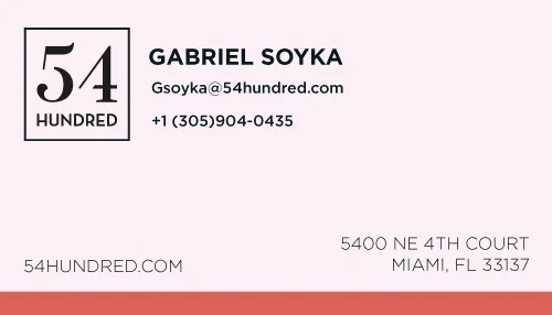 Light business card with the 54 Hundred mark and founder details
