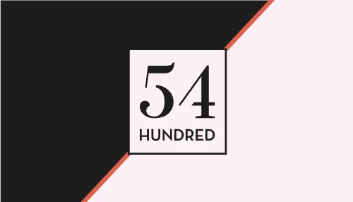 54 Hundred mark on a dark and pale card divided by a diagonal line