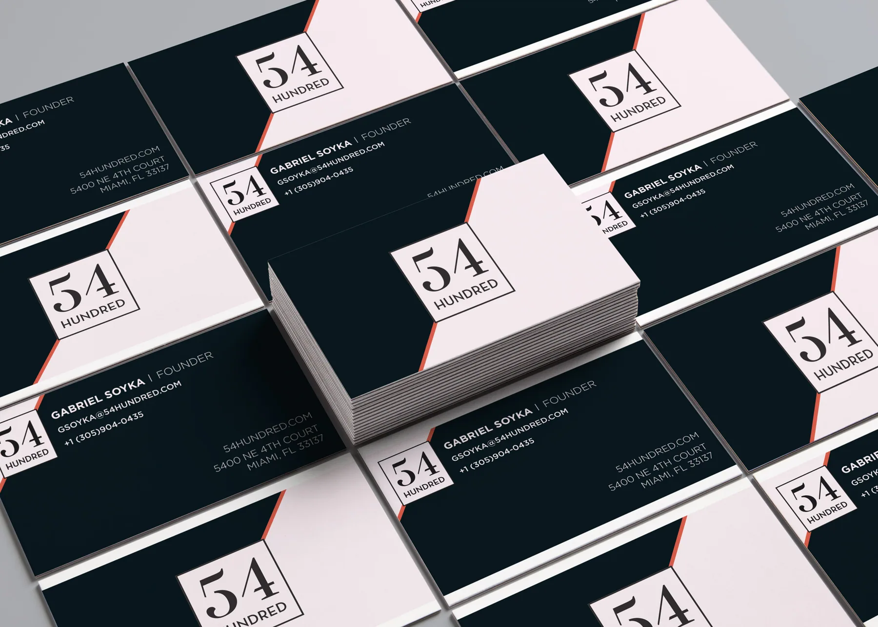 Dark 54 Hundred card mockup with multiple printed cards arranged on a tabletop