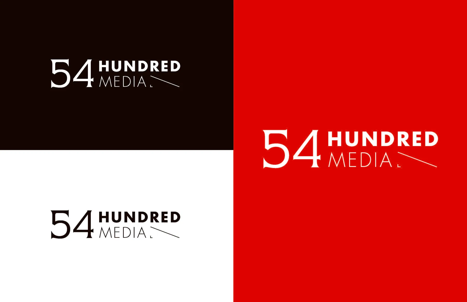 54 Hundred Media logo variants on dark, light, and red fields