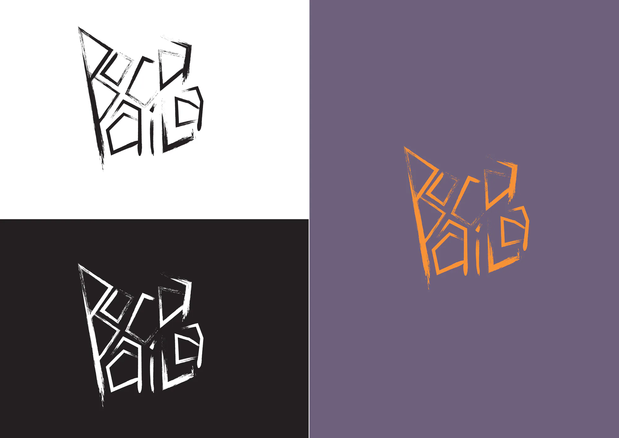 Expressive brush-drawn Boca Paila symbol studies in black, white, and orange