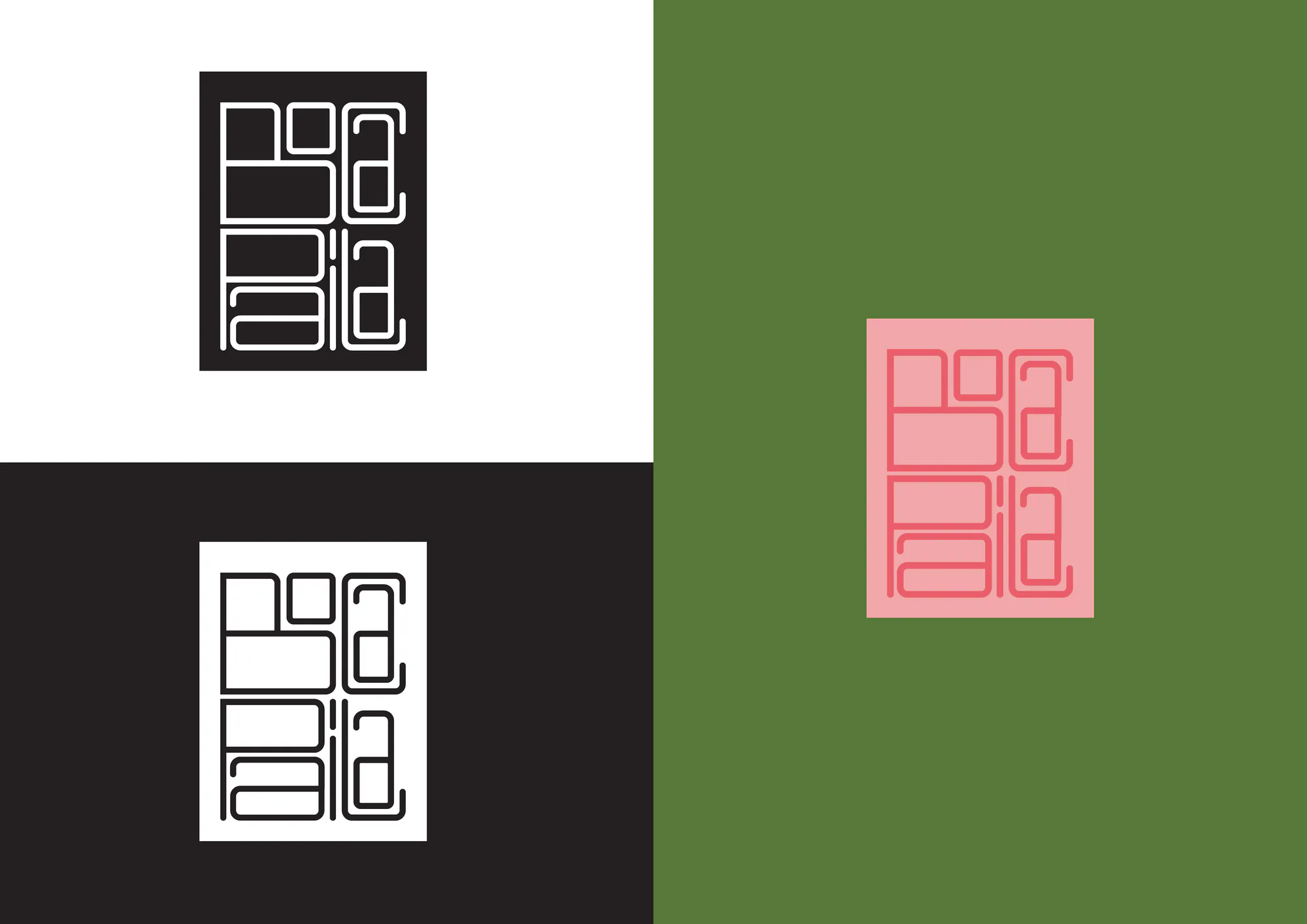 Modular geometric Boca Paila mark in monochrome and pink colorways