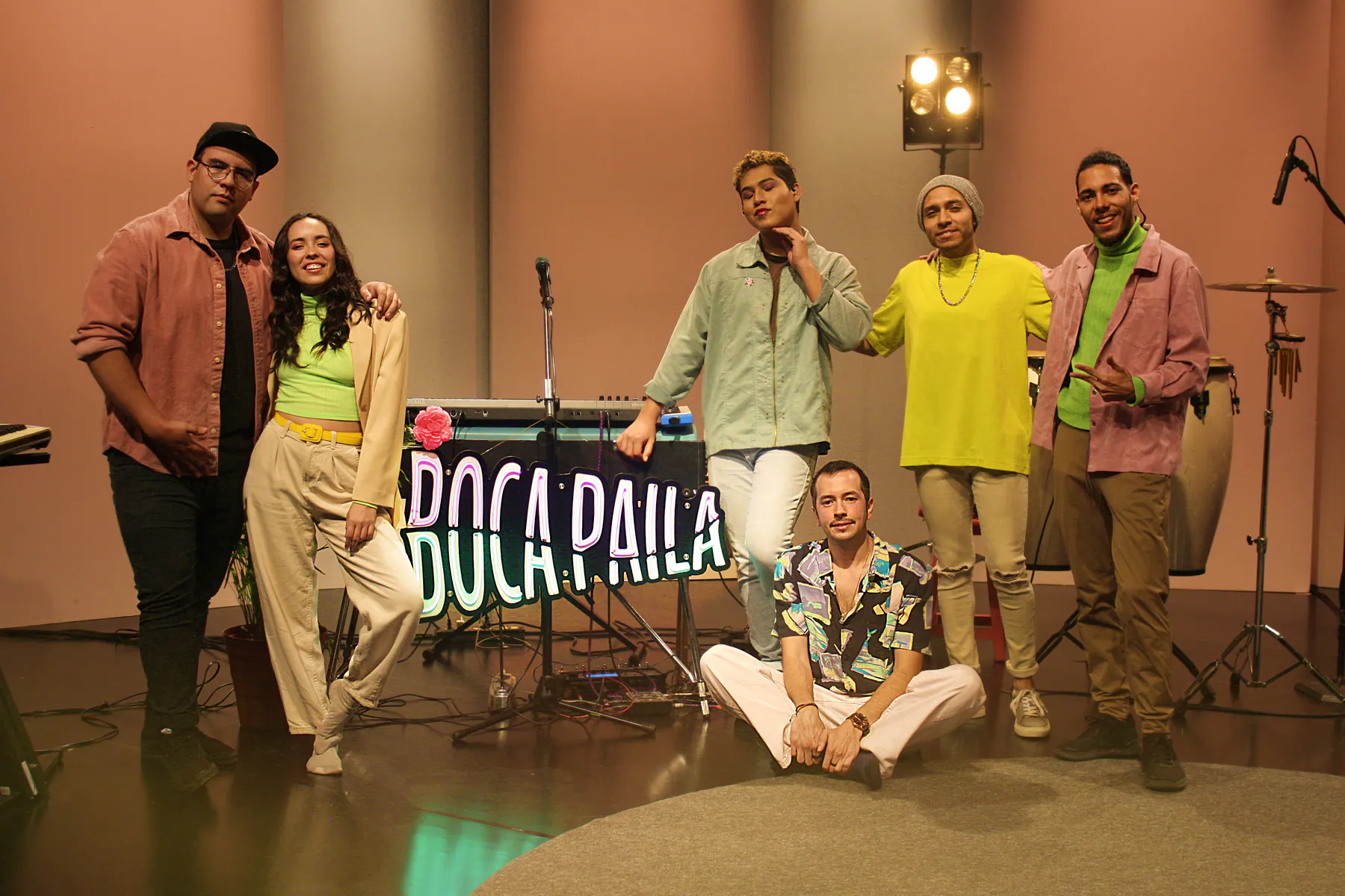 Boca Paila band members posing together after the studio performance