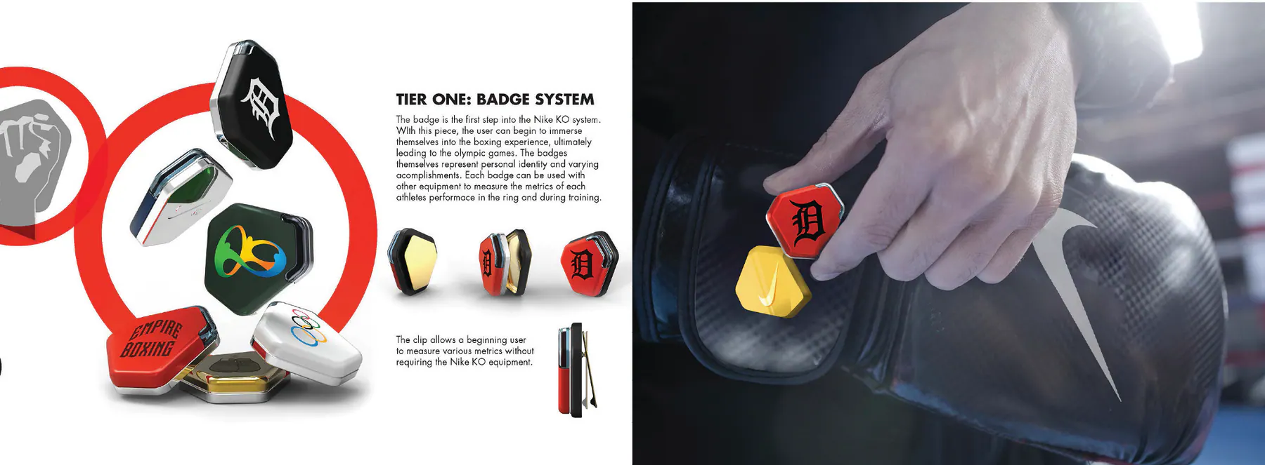 Nike KO modular badge system with team identities and an equipment attachment concept